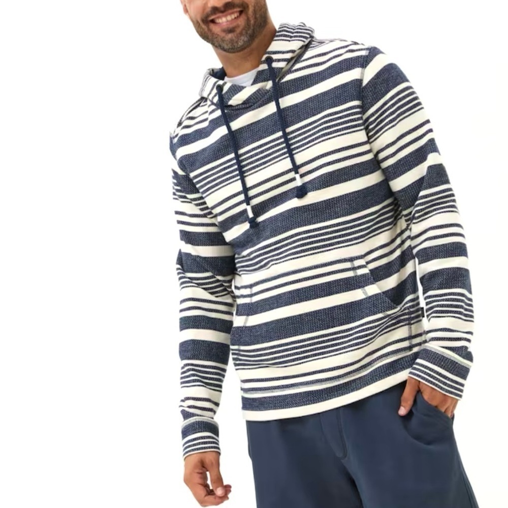 Fat Face Trescowe Breton Hoodie Cream Blue L Tall Mens LT hooded sweatshirt